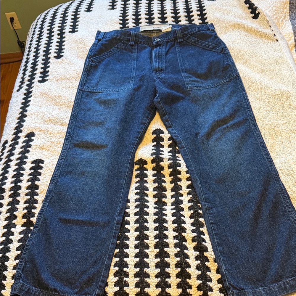 GAP Men's Vintage Army Utility Dark Wash Jeans 100% Tough Cotton Denim 36 x 32